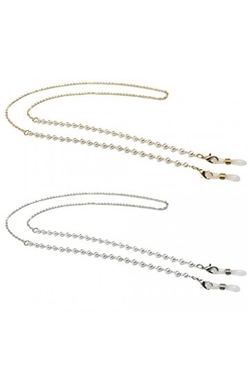 Teegxddy 2CPS Chaine à Lunettes Perle Femmes, pour Lunettes/Lunettes de soleil/Lunettes de lecture avec une Paire Supplémenta