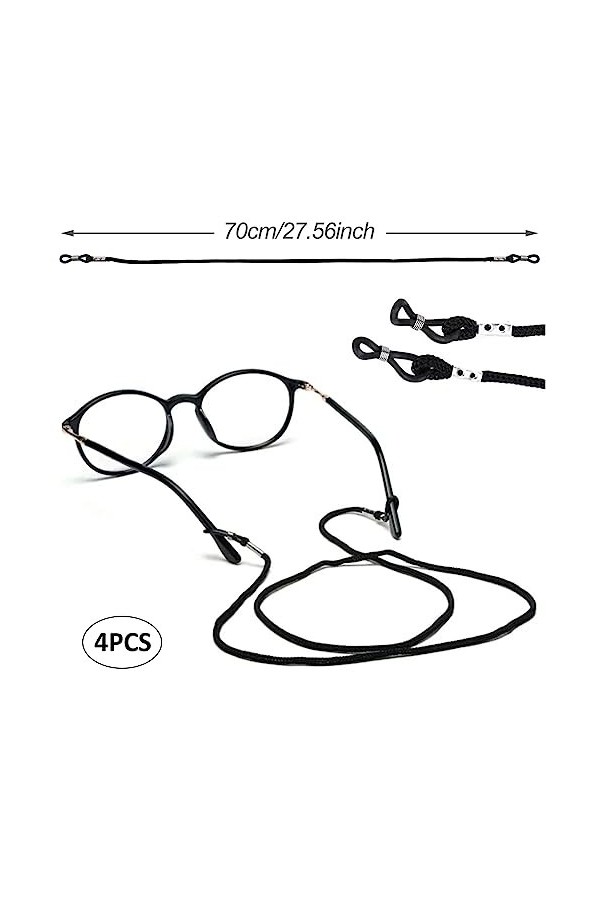 Cordon Lunettes,Sangle Lunette,4 Pcs Lunettes Chaîne Lanière,Laniere Lunette,Sangle Lunettes,Lunettes Sangle,Nylon Noir Chaîn