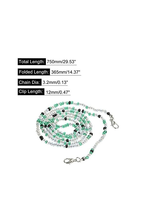 sourcing map Lunettes Chaîne, 30" Lunettes Soleil Perlées Sangle Support Autour Cou Lunettes Retenue Chaîne Chapeau Sangle Co