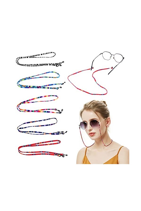 3 Pièces Cordon Lunettes, Chaîne Lunettes Porte Sangle en Coton Grossier Cordon de Soleil, Sangle Corde Retenue à Lunettes de