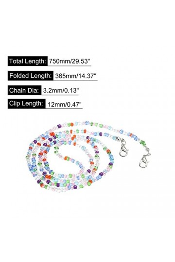 sourcing map Lunettes Chaîne, 30" Lunettes Soleil Perlées Sangle Support Autour Cou Lunettes Retenue Chaîne Chapeau Sangles C