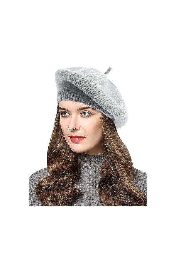 Joligiao Chapeau dhiver Femme Bonnet Béret Chapeau Vintage Francais Chapeau de Béret Couche Double Élégant Bonnet Tricoté Ch