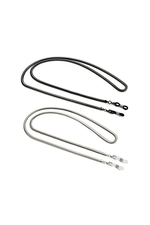 Aabellay Lot de 2 cordons de fixation en métal pour lunettes de soleil - Noir et argenté