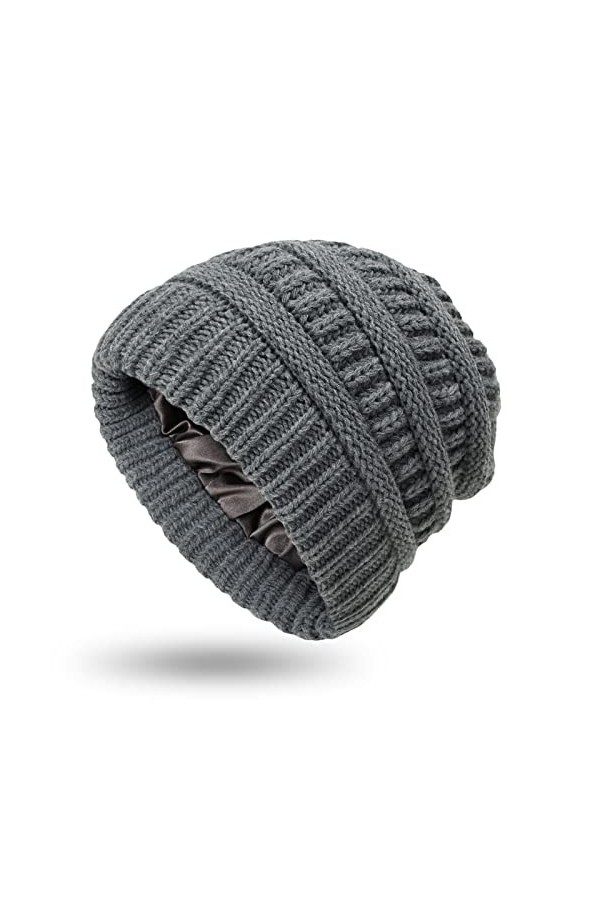 YAMEIZE Soft Casquettes Tricot - Femmes Hommes Chaud Coton Slouchy Bonnet Beanie Doublure en Soie Vintage Bonnet Hiver Filles