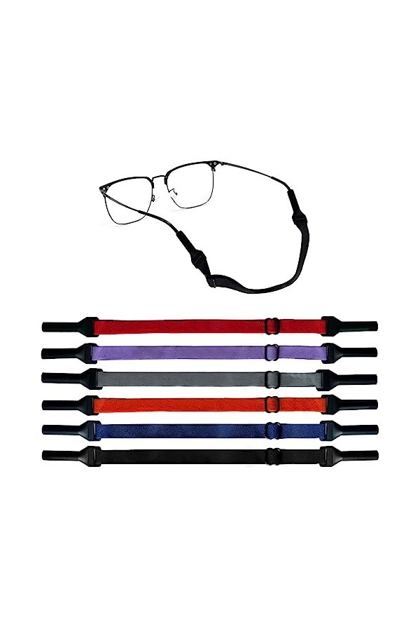 6PCS Cordon Lunettes Reglable, Elastique Lunette Sport, Cordons Lunettes de Soleil Femme et Homme, Sangles de Lunettes Antidé