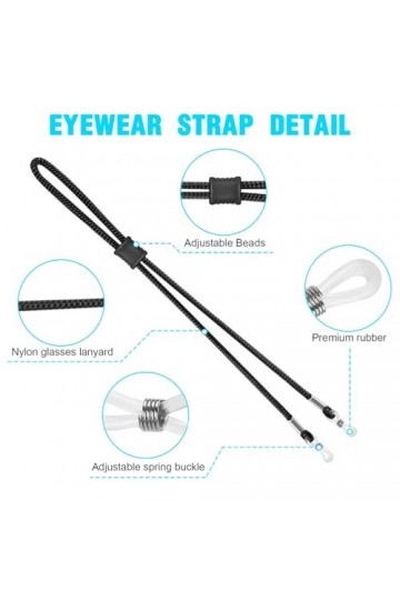 CUHZA Cordon Lunettes Corde à Lunettes, 4Pcs Réglable Universel Attaches Lunettes Sangles PU Lunettes Chaîne Ficelle Titulair