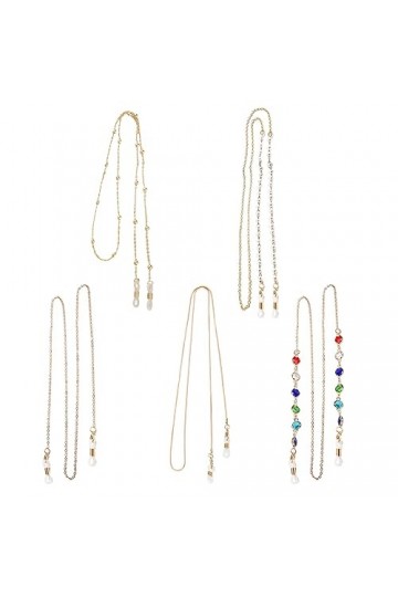 ATBUSS Lot de 5 chaînes de lunettes de soleil vintage avec perles antidérapantes, Plusieurs couleurs., Länge 70 cm