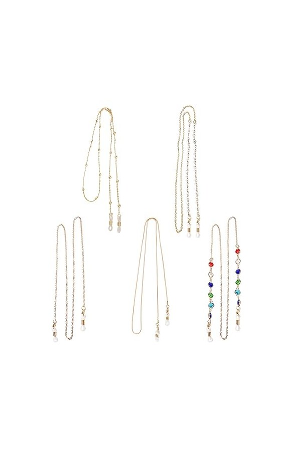 ATBUSS Lot de 5 chaînes de lunettes de soleil vintage avec perles antidérapantes, Plusieurs couleurs., Länge 70 cm
