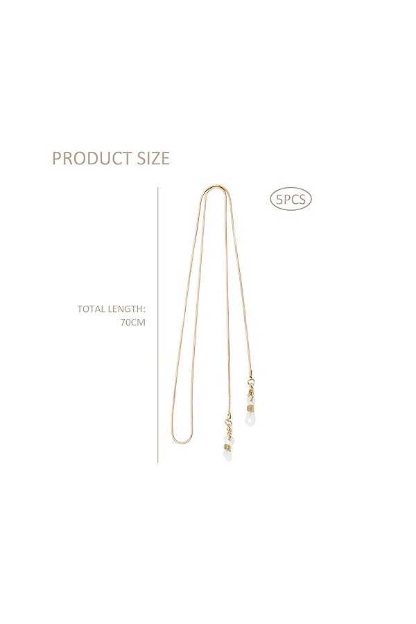 ATBUSS Lot de 5 chaînes de lunettes de soleil vintage avec perles antidérapantes, Plusieurs couleurs., Länge 70 cm