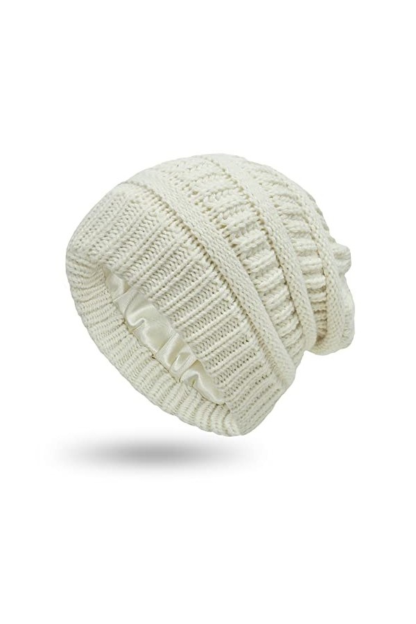 YAMEIZE Soft Casquettes Tricot - Femmes Hommes Chaud Coton Slouchy Bonnet Beanie Doublure en Soie Vintage Bonnet Hiver Filles