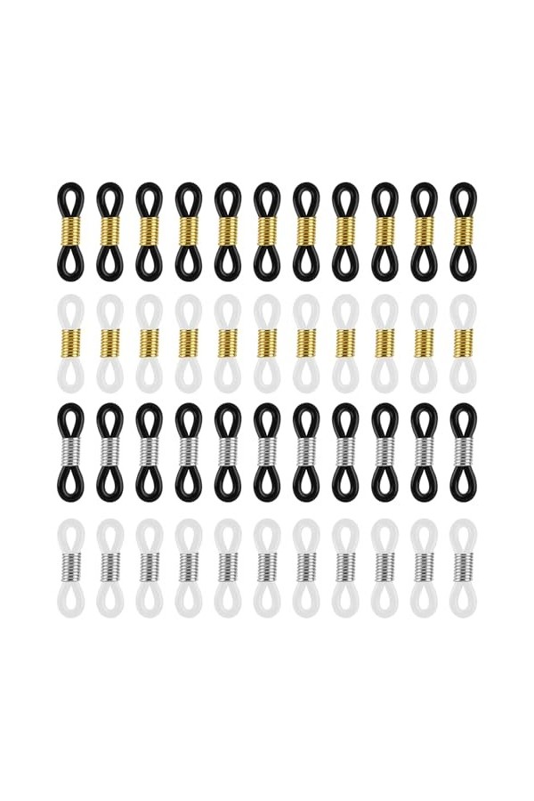 Sliverdew Lot de 100 embouts de chaîne Eyeglass - 4 couleurs réglables - En caoutchouc - Pour chaîne de lunettes - Pour bijou