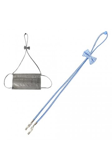 Chaînes à lunettes à carreaux avec nœud - Sangles réglables pour lunettes de soleil mignonnes - Tendances, bleu, taille uniqu