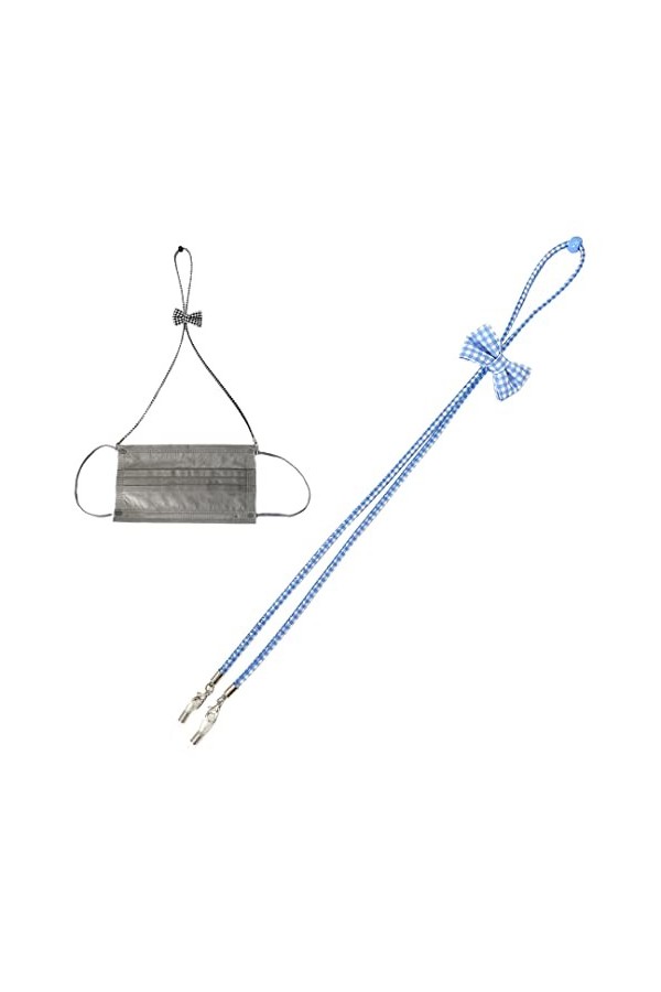 Chaînes à lunettes à carreaux avec nœud - Sangles réglables pour lunettes de soleil mignonnes - Tendances, bleu, taille uniqu