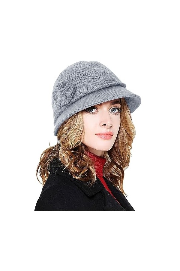 CheChury Bérets Femme Chapeaux Melon Hiver Femme Fleur élégante Chaud Rétro Casquette Bobs Femme Simple Beret Bonnets Cloche 