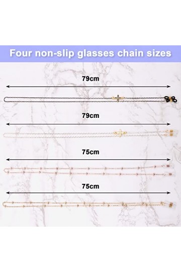 4 Pièces Chaînes de Lunettes pour Femmes, Chaîne de Lunettes Antidérapantes, Lunettes de Chaîne, Chaînes de Lunettes de Solei