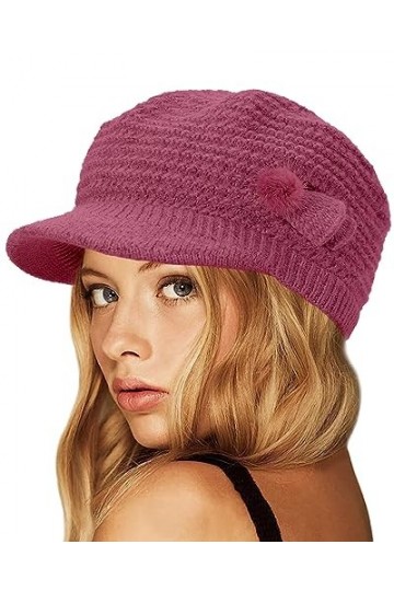 CheChury Femme Béret Hiver Casquettes en Laine dhiver Bonnet Tricoté Chaud Chapeau de Ski de Neige avec Visière Classique Él