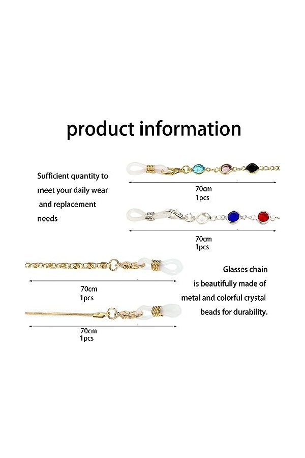 TAFACE Chaîne De Lunettes En Métal 4PCS, Chaîne De Lunettes Colorées, Perles De Chaîne De Lunettes, Chaîne De Lunettes Antidé