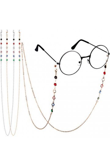 2 Pièces Chaîne de Lunettes de Soleil en Perles Colorées pour Femmes, Porte-Lunettes de Lecture Lanière de Lunettes