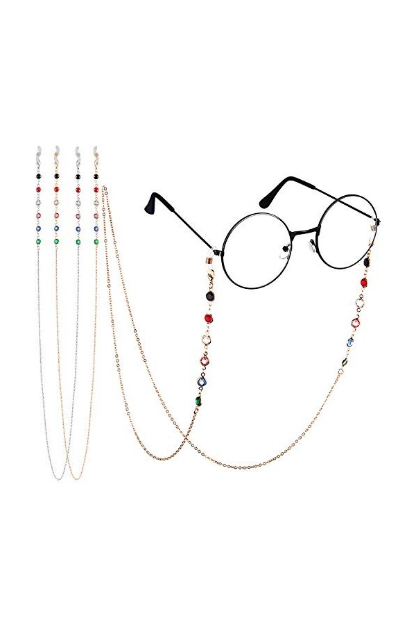 2 Pièces Chaîne de Lunettes de Soleil en Perles Colorées pour Femmes, Porte-Lunettes de Lecture Lanière de Lunettes