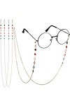 2 Pièces Chaîne de Lunettes de Soleil en Perles Colorées pour Femmes, Porte-Lunettes de Lecture Lanière de Lunettes