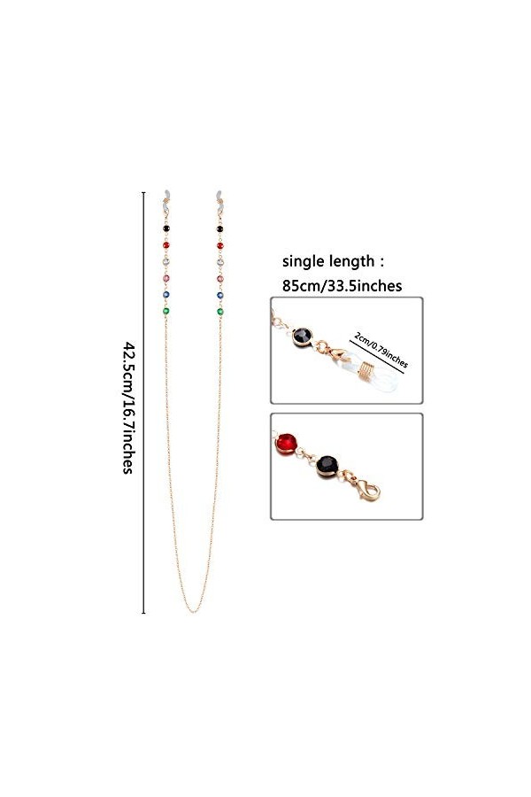 2 Pièces Chaîne de Lunettes de Soleil en Perles Colorées pour Femmes, Porte-Lunettes de Lecture Lanière de Lunettes