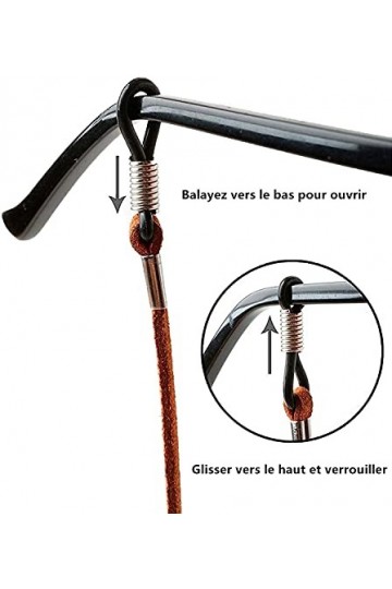 LATRAT Bracelet de lunettes en cuir PU de sport, 3 pièces multi-couleurs en cuir PU classique réglable bandeau, chaîne de lun