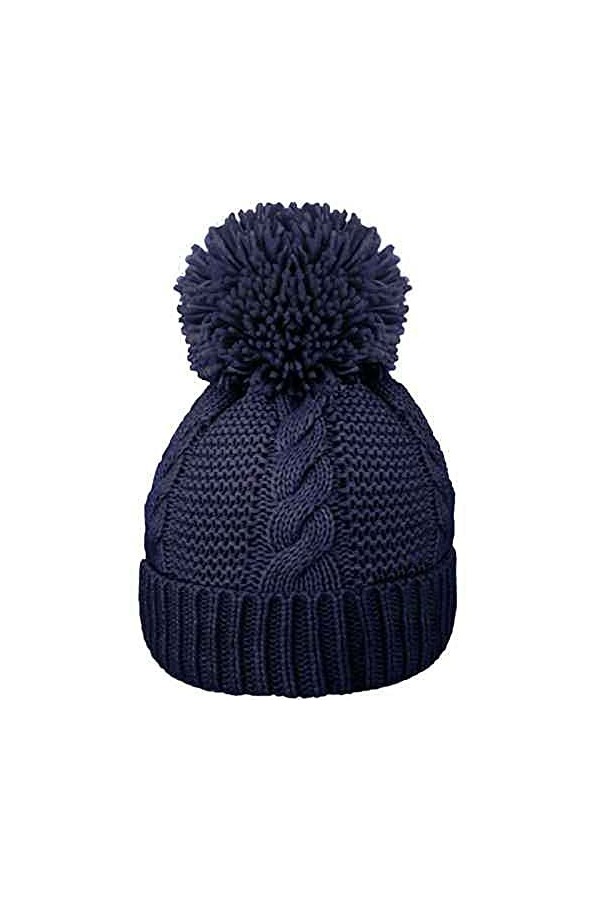 Youngly® Bonnet de ski chaud pour filles et femmes en tricot torsadé avec doublure en polaire douce avec grand bonnet à pompo