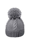 Youngly® Bonnet de ski chaud pour filles et femmes en tricot torsadé avec doublure en polaire douce avec grand bonnet à pompo