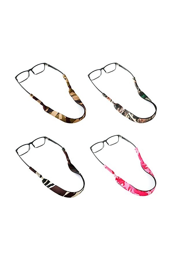 Greyoe Cordon pour lunettes, Cordons à Lunettes, 4 Pièces Camouflage Antidérapant Corde Élastique Lunettes Sangle de Fixation