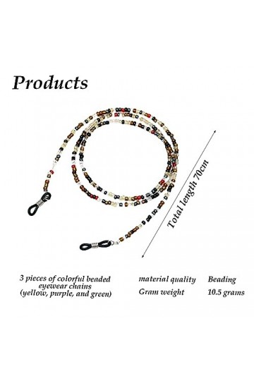 Chaîne De Lunettes 3PCS, Chaîne De Lunettes Colorées, Chaîne De Lunettes Avec Boucle Anneau, Chaîne De Lunettes Perlées, Conv