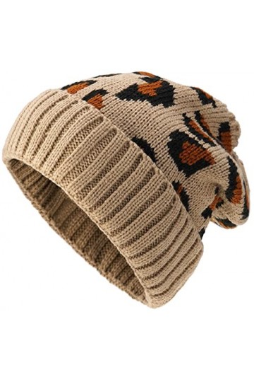 KharmLaddy Bonnet tricoté avec trou pour queue de cheval, casquette chaude léopard à revers pour lhiver et le ski pour femme