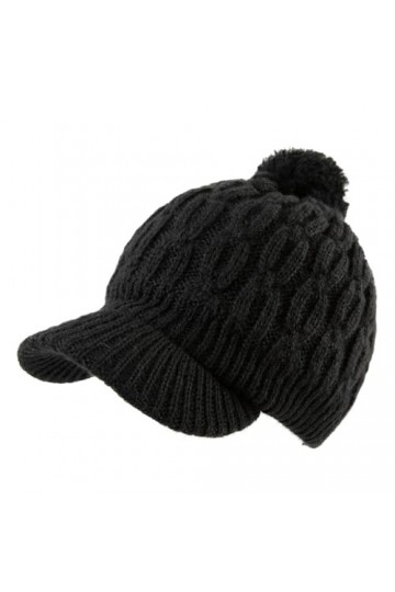 Comhats 50 % / 100 % laine Bonnet dhiver pour femme Bonnet tricoté avec visière Bonnet chaud, 89212_Schwarz bommel , Taille 