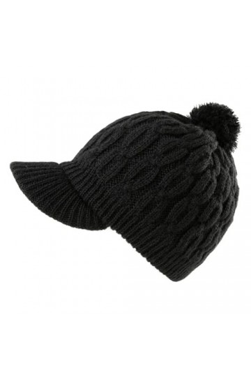 Comhats 50 % / 100 % laine Bonnet dhiver pour femme Bonnet tricoté avec visière Bonnet chaud, 89212_Schwarz bommel , Taille 