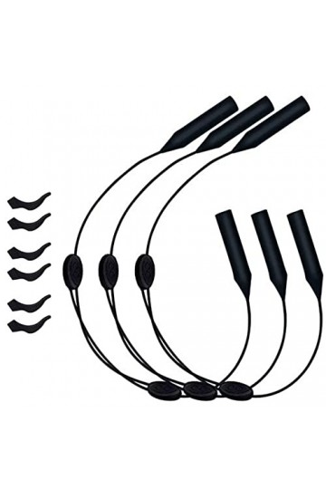 Guindxan Lot de 3 sangles de lunettes réglables universelles + 6 embouts pour lunettes