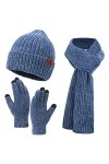 Femme Hiver Chaud Bonnet Chapeau Longue Echarpe et Gants Tactiles Tricot Ensemble avec Casquette Crâne, Blanc
