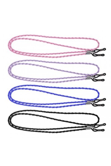 Healifty Glasses Landyard Lot de 4 cordons de cou en cuir coloré avec extrémités réglables bleu, violet, noir et rose 