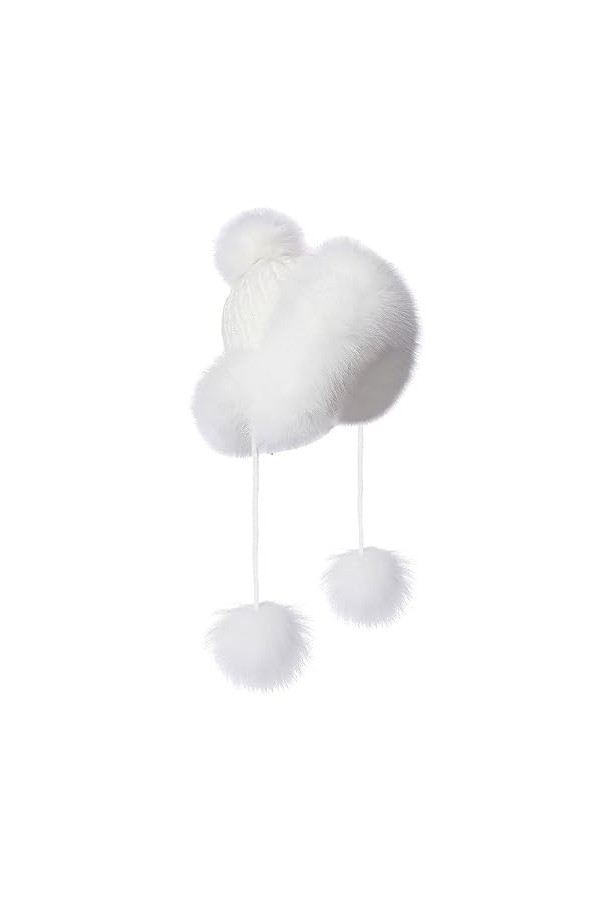 Rayson Bonnet Hiver Femme Tricoté Chaud avec Pompon Doublure en Polaire Mode Chapeau pour en Plein Air Protection Contre Le F