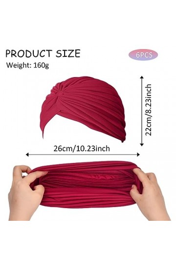 Wisebom 6 Pièces Doux Turbans Africain pour Femmes, 6 Couleurs Noeud Bonnet Enveloppement de la Tête, Doux Turban Plissé Noué