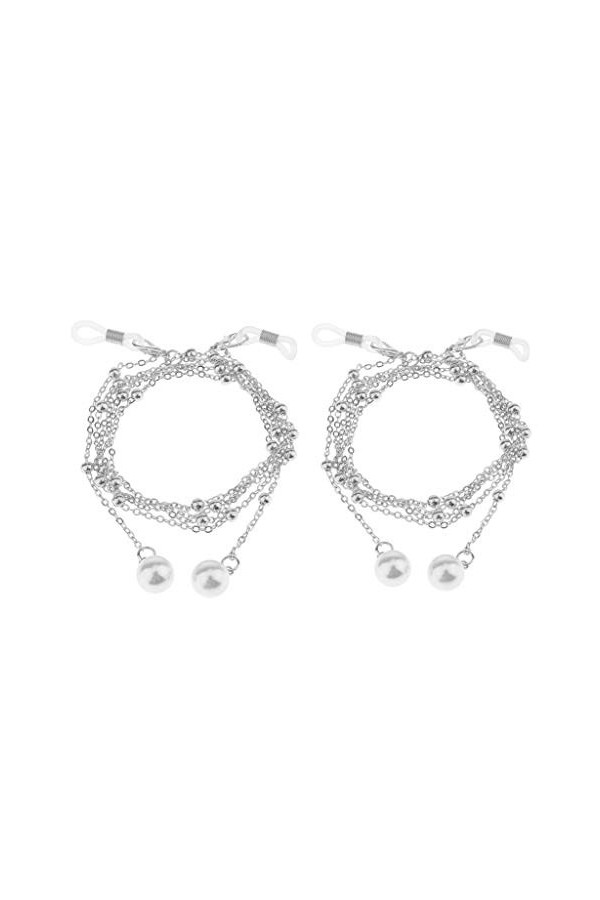 Folpus 2 Pièces Chaîne En Métal de Retenue de Lunettes or/argent , Collier de Perles Vintage pour Lunettes de Soleil et Cord