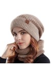 WANYIG Femme Bonnet et Écharpe Hiver Chaud Épais Doublure 2 en 1 Ensemble Bonnet Echarpe Bonnet Tricoté Chapeau Cache-Cou éla