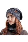 WANYIG Femme Bonnet et Écharpe Hiver Chaud Épais Doublure 2 en 1 Ensemble Bonnet Echarpe Bonnet Tricoté Chapeau Cache-Cou éla