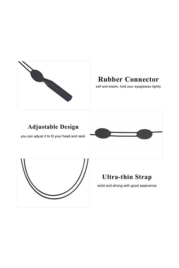 Keenso Sangle de lunettes de sport, Sangle de lunettes de 10,6 pouces anti-dérapante Sangle Cord Cord Band Rope String Black