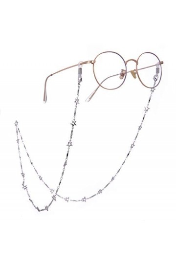 cooltime Chaîne de lunettes en forme détoile à cinq branches pour homme et femme, Caoutchouc blanc argenté, M