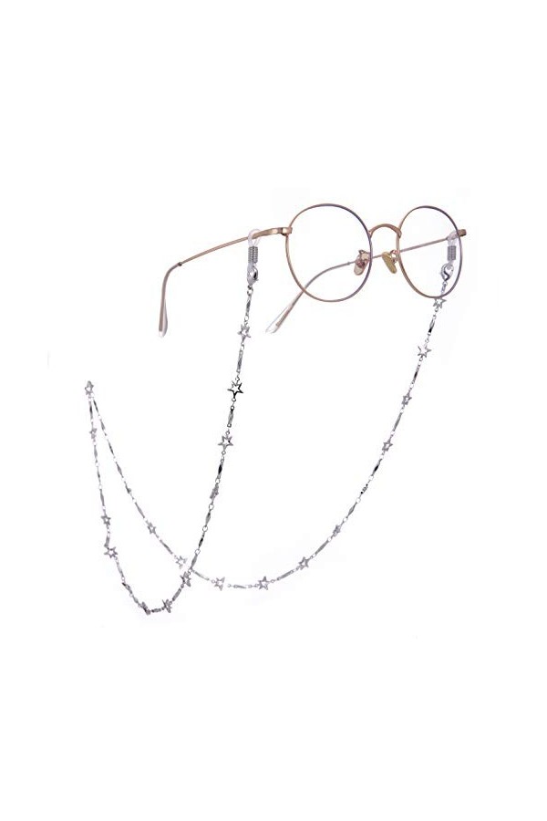 cooltime Chaîne de lunettes en forme détoile à cinq branches pour homme et femme, Caoutchouc blanc argenté, M