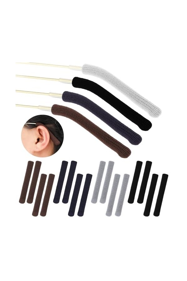 Lot de 8 coussinets doreille en coton tricoté doux antidérapant pour lunettes de soleil, 4 couleurs