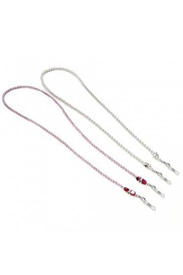 SOONHUA Lot de 2 chaînes de lunettes en perles synthétiques antidérapantes pour femmes et filles, Rose + blanc., 75 cm