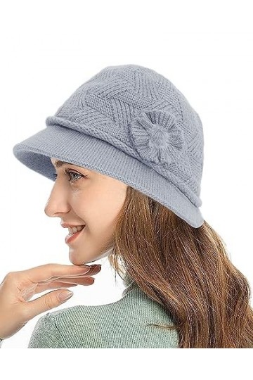 Yutdeng Bonnet Tricotée Chapeau Femme Fille dhiver Chaud Élégant Bonnet Doublure en Peluche Vintage Souple Casquette Doux Ép