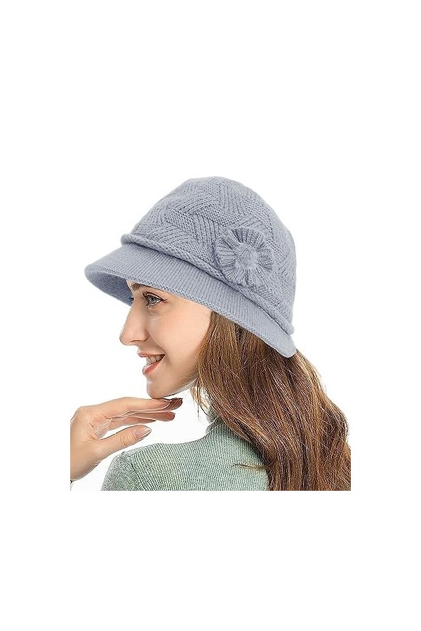 Yutdeng Bonnet Tricotée Chapeau Femme Fille dhiver Chaud Élégant Bonnet Doublure en Peluche Vintage Souple Casquette Doux Ép