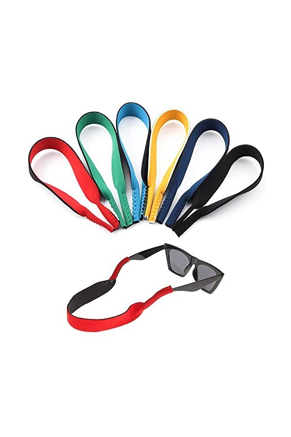 Surplex Paquet de 6 paires de cordons élastiques en néoprène avec cordon de retenue pour lunettes de sport et soleil, étui