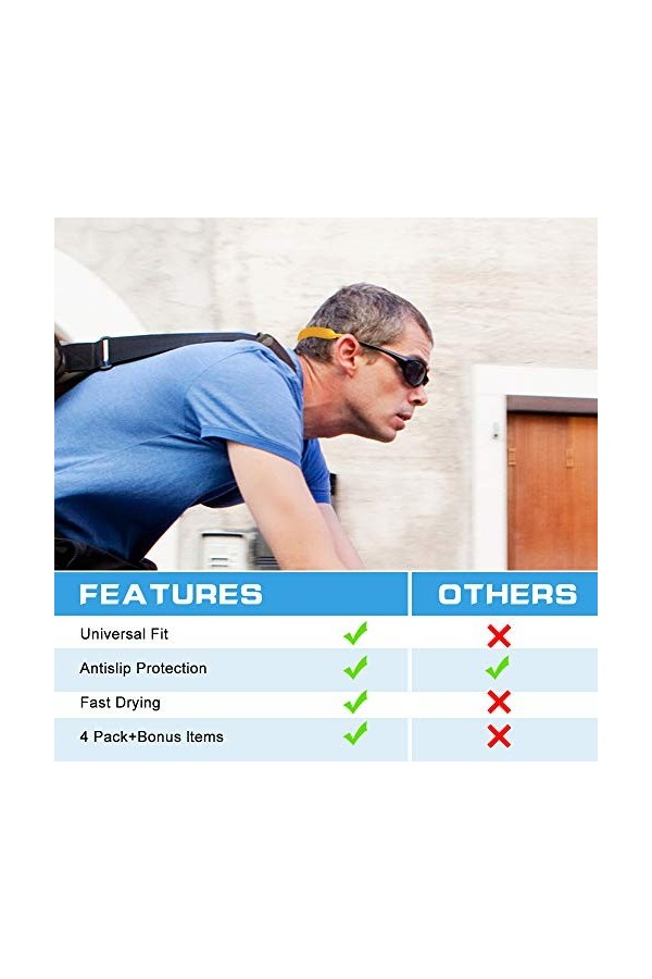 Surplex Paquet de 6 paires de cordons élastiques en néoprène avec cordon de retenue pour lunettes de sport et soleil, étui